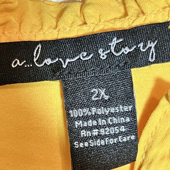 A Love Story Yellow Sleeveless Top Size 2x Crochet Inset Polyester - Picture 5 of 6